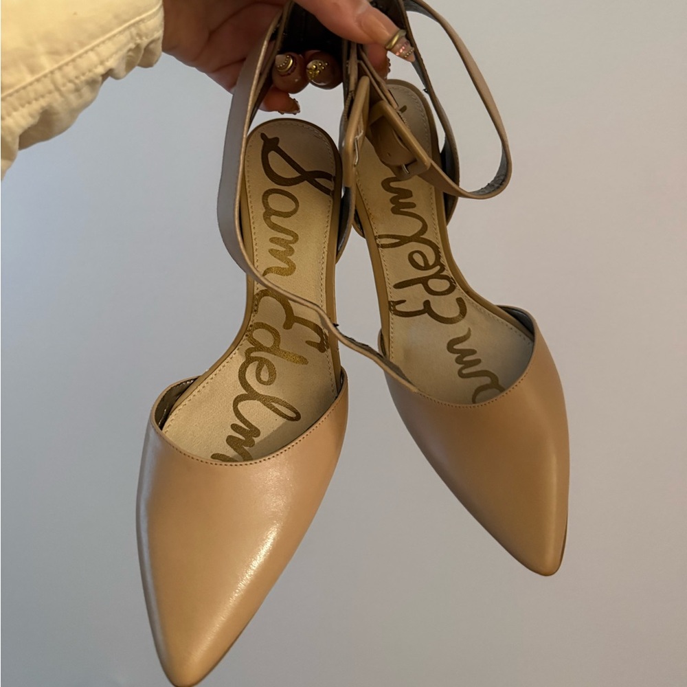 Sam Edelman Beige Pointed-Toe Slingback Heels